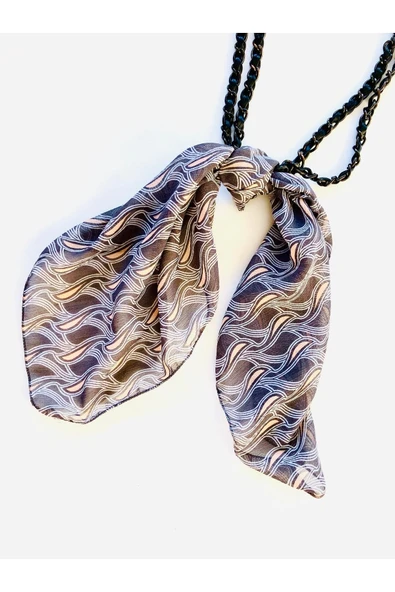 KUBBE Gri Geometrik Desen Şifon Çanta Aksesuar Fuları