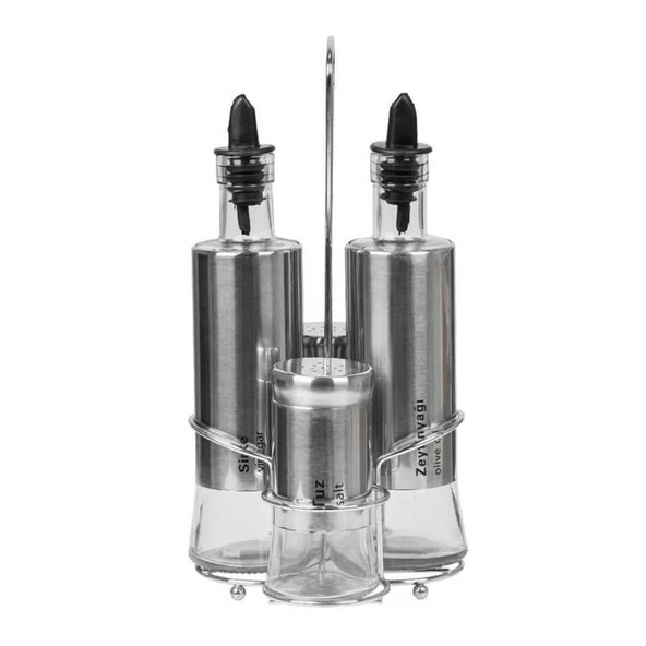4’lü Set Paslanmaz Yağlık Sirkelik Tuzluk Çelik Yağdanlık 300 ml