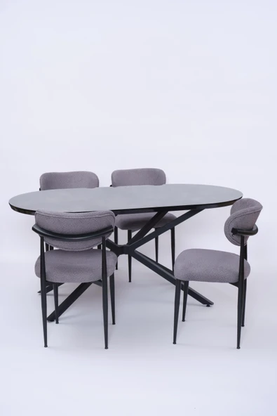 Bohem Metal Polo Boyalı Mdf Lak Panel Yemek Masa Takımı 90x170 - 6