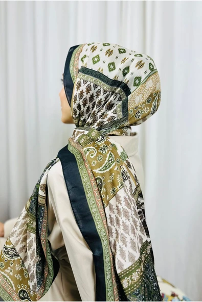 KUBBE Premium Kare Retro Desen Soft Pamuk Şal - Etnik Desen ile Huzurlu ve Şık Bir Tarz Yakalayın - 5