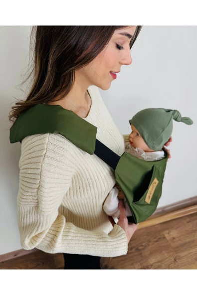 KUBBE Child Carrier - 10 Ay - 4 Yaş (18 Kg) Haki Cepli Çocuk Taşıyıcı Sling - 6