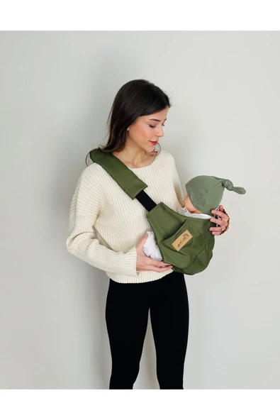 KUBBE Child Carrier - 10 Ay - 4 Yaş (18 Kg) Haki Cepli Çocuk Taşıyıcı Sling - 5