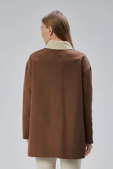 Kahverengi Oversize Casual Midi Trençkot - 9