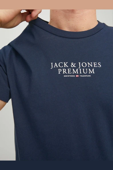 JACK JONES Erkek Lacivert Pamuklu Tişört 12217167 - 3