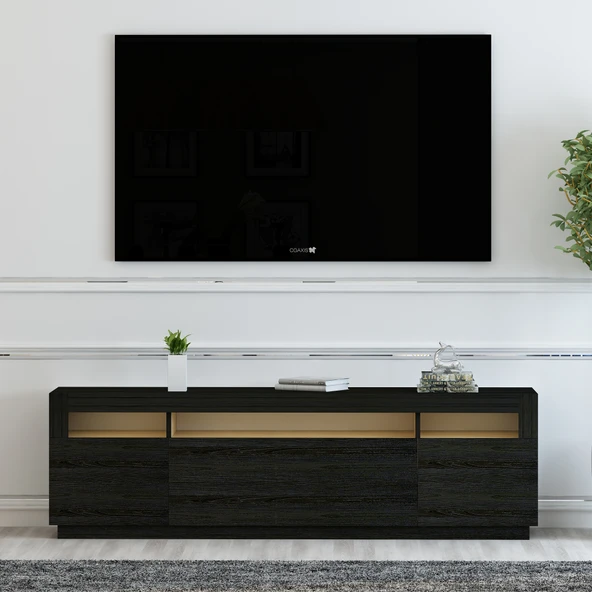 T005 Asil Led Işıklı Tv Sehpası Ahşap Siyah