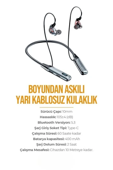 PDAteknoloji AZ-BN02 Boyun Askılı Bluetooth Kulaklık (400mah, 60 saat bekleme) - Resim 2