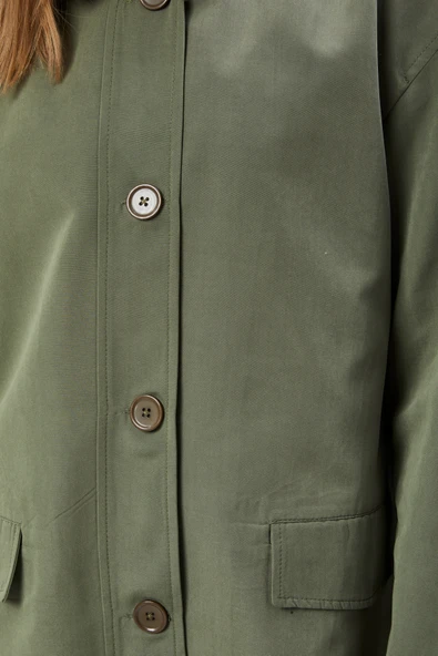 Haki Oversize Casual Midi Trençkot - 4
