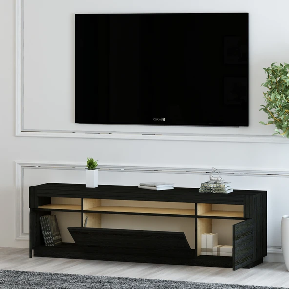 T005 Asil Led Işıklı Tv Sehpası Ahşap Siyah - 2