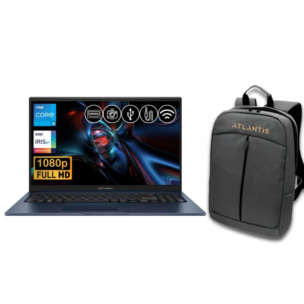 Asus Vivobook 15  i5-1334U 24GB 512GB M.2 SSD X1504VA-NJ2405 ATL52 15.6" Fdos Notebook +çanta