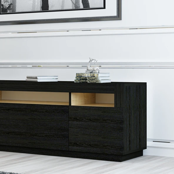 T005 Asil Led Işıklı Tv Sehpası Ahşap Siyah - 3