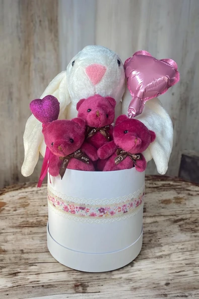 SOLE Premium Peluş Ayıcık ve 45cm Tavşan Buketi – Kalpli Sürpriz Kutusu Sevgiliye Özel - 2