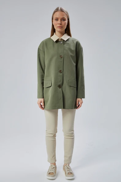 Haki Oversize Casual Midi Trençkot - 10