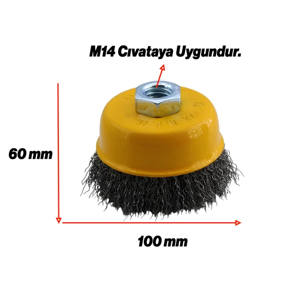 Saçaklı Çanak Fırça 100 mm Pas Kir Toz Temizleme Metal Temizlik Fırçası - 2