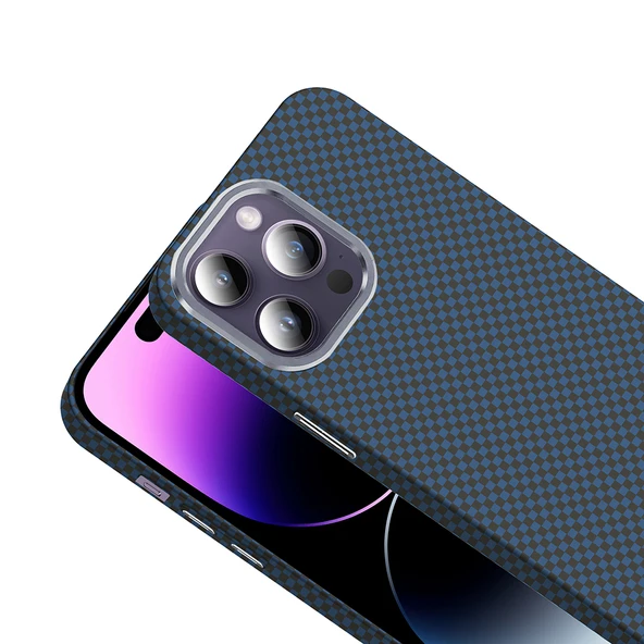 iPhone 14 Pro Max Kılıf Kablosuz Şarj Özellikli Karbon Fiber Görünümlü Gros Kapak - Resim 11