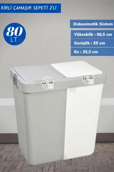 Çeyiz Seti 80 Lt Kirli Sepeti 20 Lt Çamaşır Selesi Gri Çamaşır Sepeti - 2