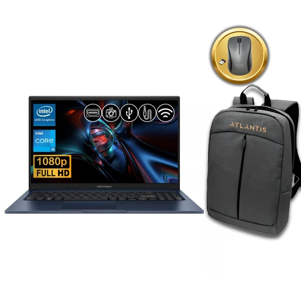 Asus Vivobook 15  i5-1334U 8GB 128 GB M.2 SSD X1504VA-NJ2405 ATL60 15.6" Fdos Notebook +Çanta&Mouse