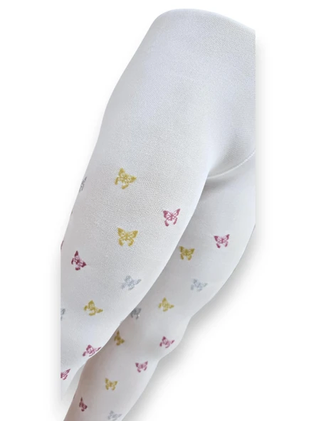 Kelebekli Simli Çocuk Külotlu Çorap - Dore  ST08584 - 7