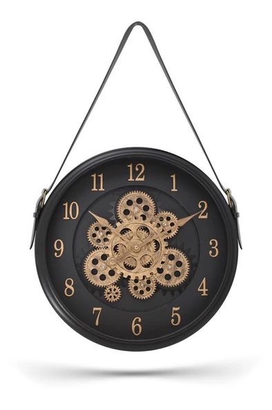 Efe Mark Premium Serisi Antik Eskitme Döner Çarklı Retro Tasarım 40 Santimetre Ev ve Ofis Duvar Saati Latin Rakamlı Siyah ürün görseli