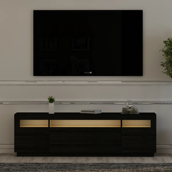 T005 Asil Led Işıklı Tv Sehpası Ahşap Siyah - 6