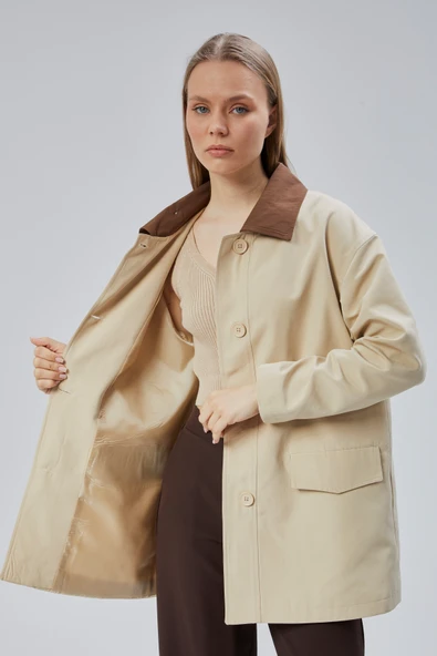 Vizon Oversize Casual Midi Trençkot - 4