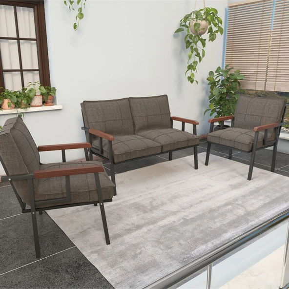 Mygusi Modern Serisi Balkon, Bahçe, Cafe - Metal Kanepe Koltuk Takımı - 2+1+1 - Cappucino