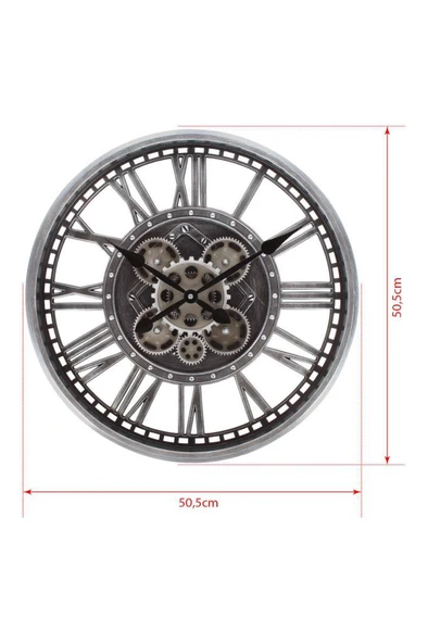 Efe Mark Premium Serisi Antik Eskitme Şeffaf Kadranlı Döner Çarklı 50 Santimetre Ev ve Ofis Duvar Saati Roma Rakamlı Gri - Resim 5