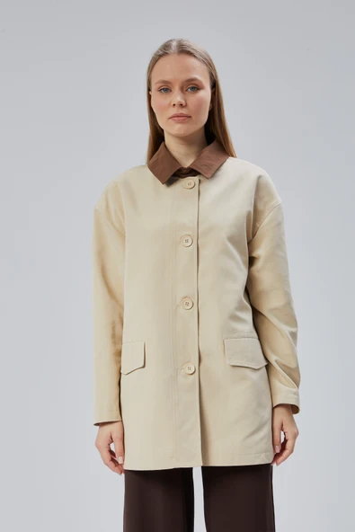 Vizon Oversize Casual Midi Trençkot - 8