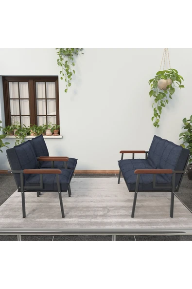 Mygusi Modern Serisi Balkon, Bahçe, Cafe - Metal Kanepe Koltuk Takımı - 2+1+1 - Lacivert - 2