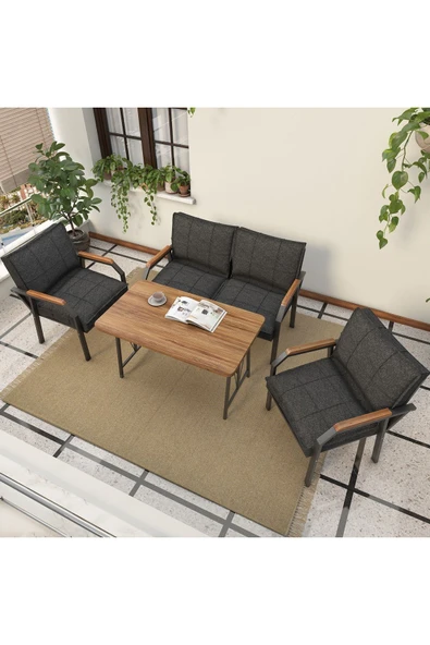Mygusi Hayal 70x110 Cm Atlantik Mutfak Masası Takımı, Modern Masa Takımı - 2 1 1 - Antrasit - 3