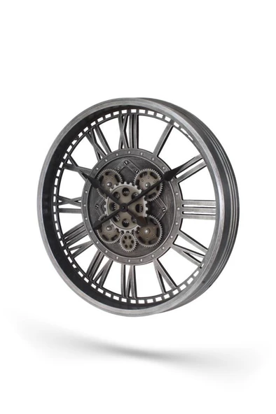 Efe Mark Premium Serisi Antik Eskitme Şeffaf Kadranlı Döner Çarklı 50 Santimetre Ev ve Ofis Duvar Saati Roma Rakamlı Gri - Resim 2