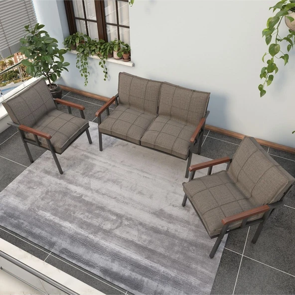 Mygusi Modern Serisi Balkon, Bahçe, Cafe - Metal Kanepe Koltuk Takımı - 2+1+1 - Cappucino - 3
