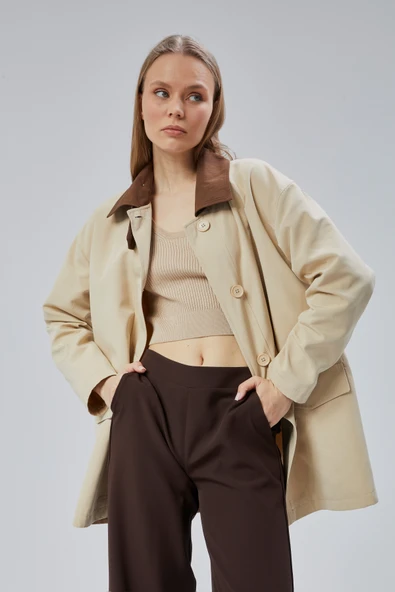 Vizon Oversize Casual Midi Trençkot
