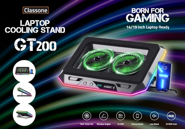 Gaming GT200 10 Rgb Işık Kontrolü,15.6 -17 Inch Hız Kontrolü Laptop Notebook Soğutucu - 4