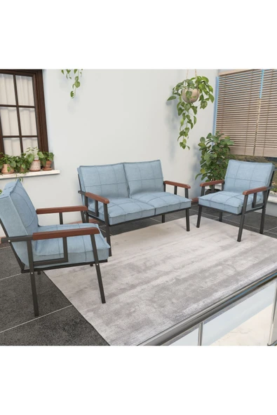Mygusi Modern Serisi Balkon, Bahçe, Cafe - Metal Kanepe Koltuk Takımı - 2+1+1 - Turkuaz