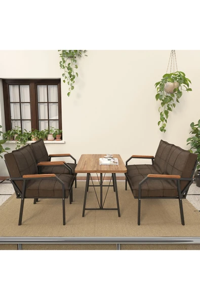 Mygusi Hayal 70x110 Cm Atlantik Mutfak Masası Takımı, Modern Masa Takımı - 2 1 1 - Kahverengi - 2