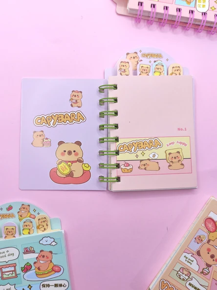 Sevimli Capybara Kapibara Ayraçlı Mini Not Defteri (9x14,5 cm) - Sarı - 3
