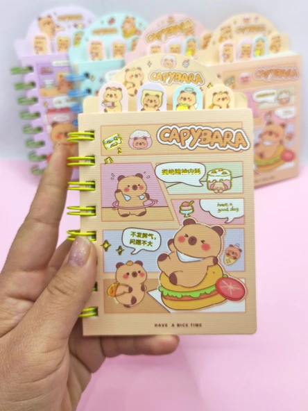Sevimli Capybara Kapibara Ayraçlı Mini Not Defteri (9x14,5 cm) - Sarı - 2