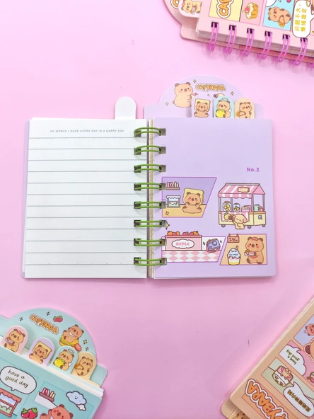 Sevimli Capybara Kapibara Ayraçlı Mini Not Defteri (9x14,5 cm) - Sarı - 4