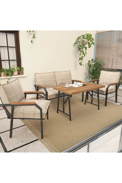 Mygusi Hayal 70x110 Cm Atlantik Mutfak Masası Takımı, Modern Masa Takımı - 2 1 1 - Krem