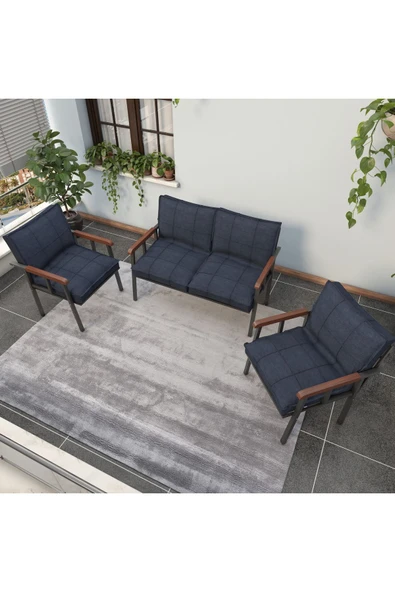 Mygusi Modern Serisi Balkon, Bahçe, Cafe - Metal Kanepe Koltuk Takımı - 2+1+1 - Lacivert - 3
