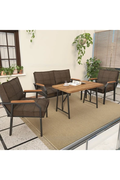 Mygusi Hayal 70x110 Cm Atlantik Mutfak Masası Takımı, Modern Masa Takımı - 2 1 1 - Kahverengi