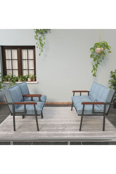 Mygusi Modern Serisi Balkon, Bahçe, Cafe - Metal Kanepe Koltuk Takımı - 2+1+1 - Turkuaz - 3