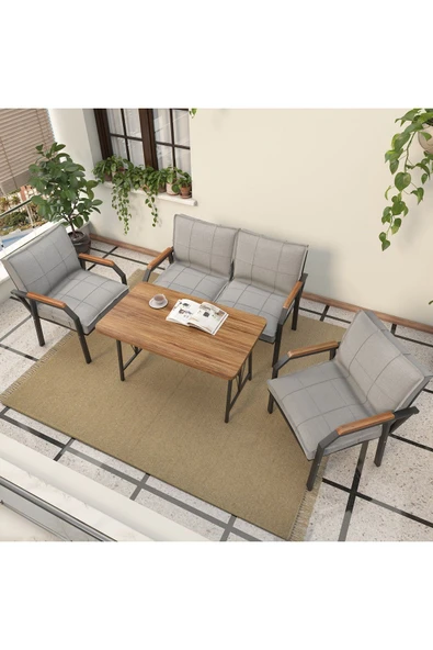Mygusi Hayal 70x110 Cm Atlantik Mutfak Masası Takımı, Modern Masa Takımı - 2 1 1 - Açık Gri - 3