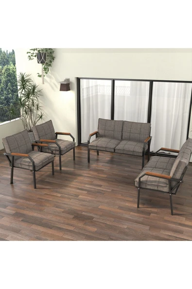 Mygusi Hayal Balkon Bahçe Cafe - Metal Kanepe Koltuk Takımı - 2+2+1+1 - Cappucino