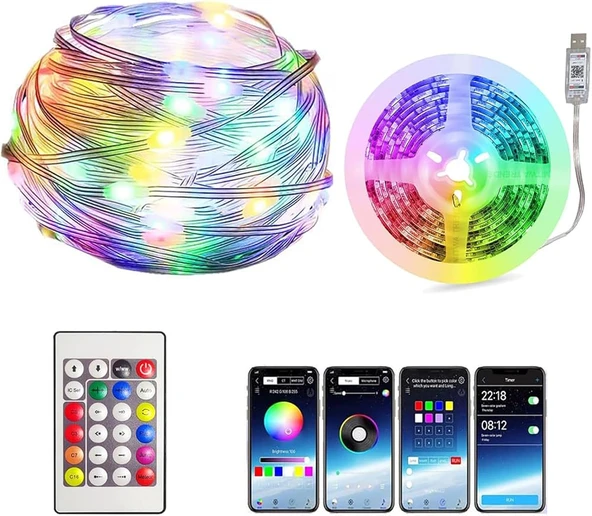 Bluetooth APP kontrol uygulama akıllı RGB perde ışıklar 10M piksel Noel yılbaşı show Su Geçirmez USB efektli yürüyen strobe modlu - 5
