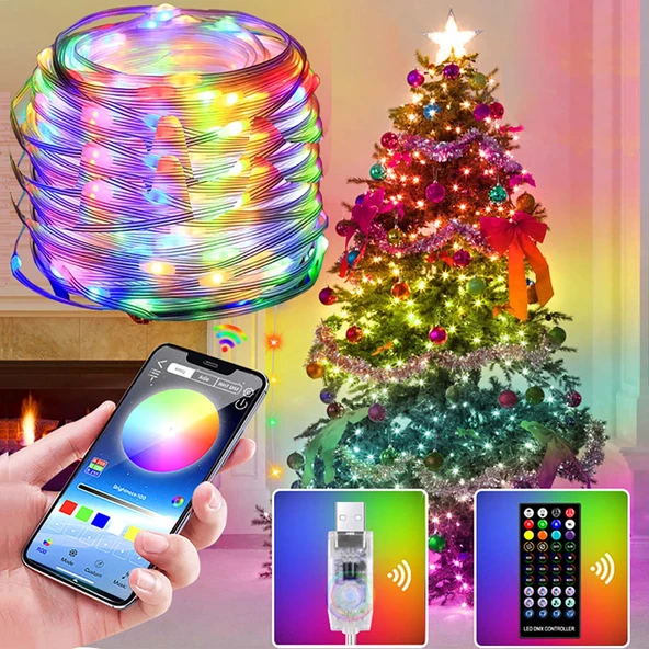 Bluetooth APP kontrol uygulama akıllı RGB perde ışıklar 10M piksel Noel yılbaşı show Su Geçirmez USB efektli yürüyen strobe modlu
