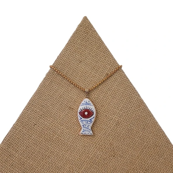 Işıltılı Huzur Bronz Çini Taşlı Çelik Zincir Kolye - Resim 3