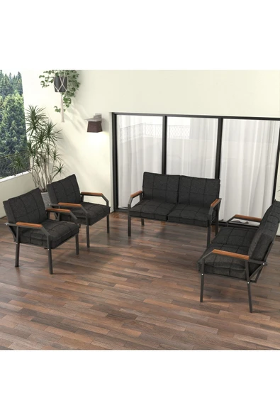 Mygusi Hayal Balkon Bahçe Cafe - Metal Kanepe Koltuk Takımı - 2+2+1+1 - Antrasit