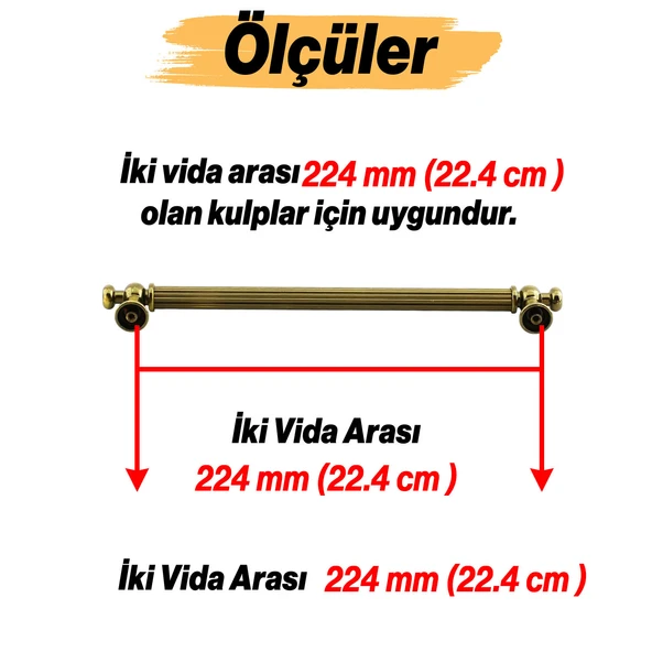 Selçuklu Antik Sarı Metal Kulp 224 mm Mobilya Çekmece Mutfak Dolabı Dolap Kapak Kulpları Kulb Kulpu - 2