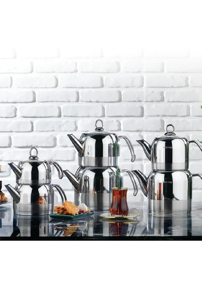 Schafer Ada Metal Çaydanlık Takımı (Büyük) 4 Parça-Inox